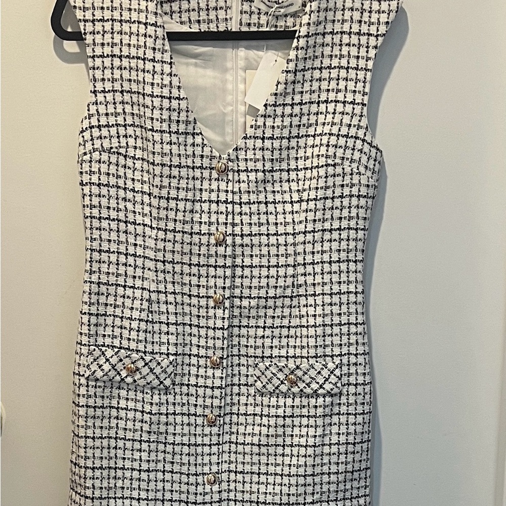 Elegant Black and White Tweed Dress